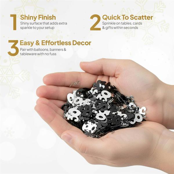 30th Birthday Black and Silver Confetti Table Decoration Pack, Metallic Foil, Pack Size Options image 9