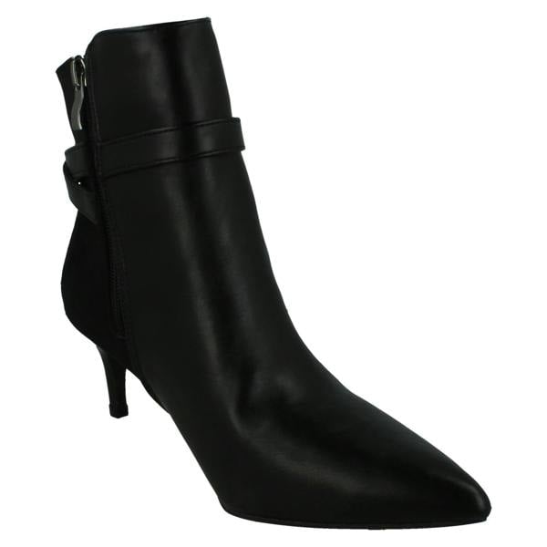 Spot On Ladies Spot On Mid Heel Ankle Boots with Buckle Strap and Back Panel