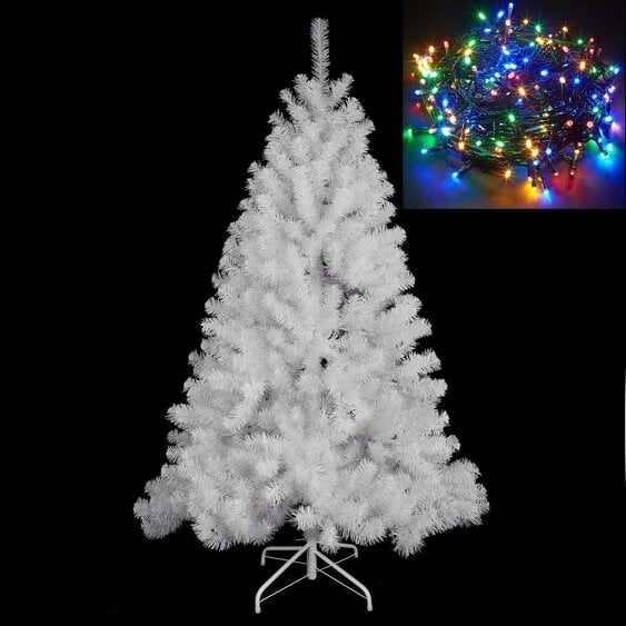 Shatchi 5ft White Artificial Christmas Tree with 300 Multicolour LED Lights for Festive Home Display