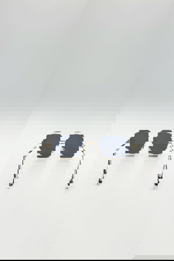 SVNX Oval Geometric Metal Frame Sunglasses Black Gold