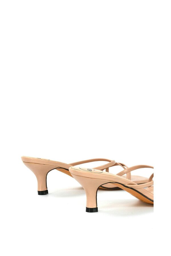 XY LONDON Strappy Square Toe Kitten Heel Slip on Mule Sandals