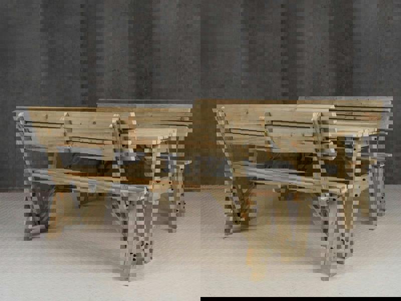 Victoria Space-Saving Picnic Table and Benches Set with Backrest – Wooden Outdoor Dining Set for Gardens and Patios
