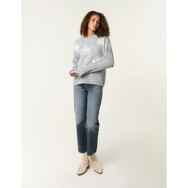Blue Vanilla Jumper With Embroidered Flowers - Grey