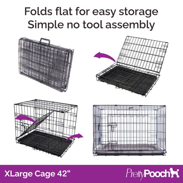 Pretty Pooch Dog Crate XL Cage Puppy Cat Pet Training Tray and Bed With Two Gloves