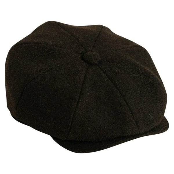 Gamble & Gunn Black Herringbone Newsboy Button Top Cap