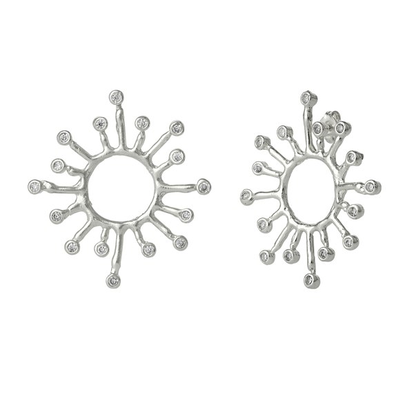 Spero London Sun Sunburst Large Textured Molten Sterling Silver Earrings