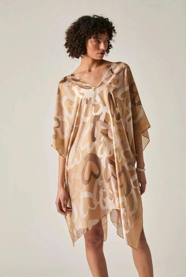 James Lakeland Beige Heart Print Kaftan