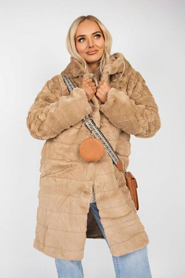 Milara Longline Faux Fur Hooded Coat - Mocha