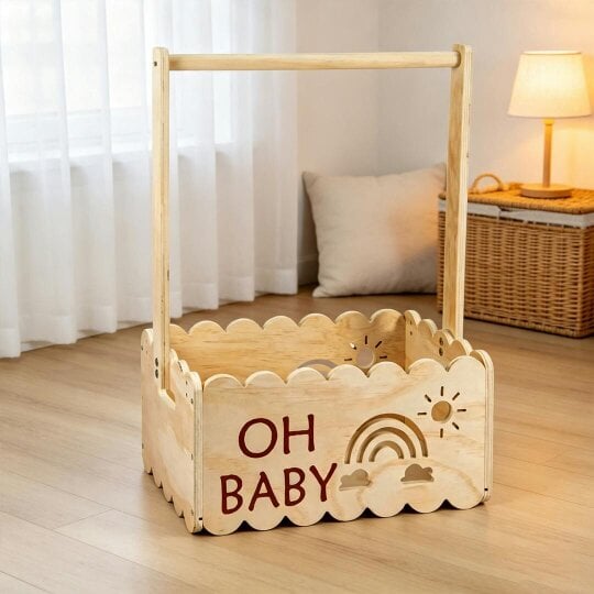 Havendro Wooden Baby Shower Basket, Baby Basket with Handle, Baby Shower Crate Closet