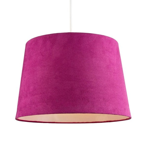 Hot Pink Velvet Fabric 12 Inch Drum Lamp Shade with White Cotton Inner Image 2