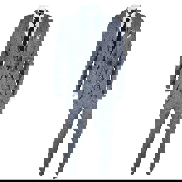 TruClothing STZ74 - Men's 3 Piece Suit Wool Tweed Light Blue Grey Check