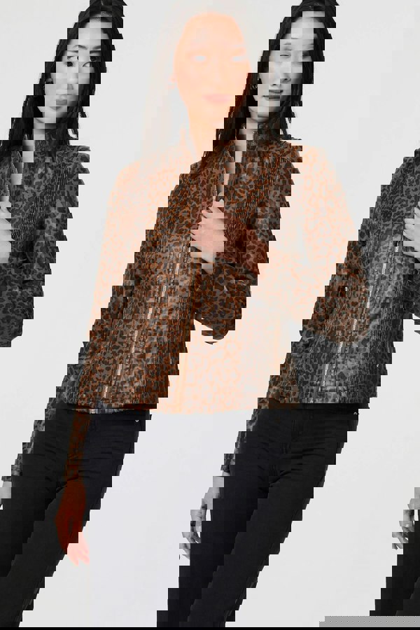 Brown | Animal Print Faux Leather Jacket
