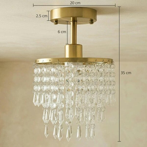 Crystal Ceiling Light with 57 Crystal Strands, Ceiling Light with Mounting Plate for Hallway, Gold Tone