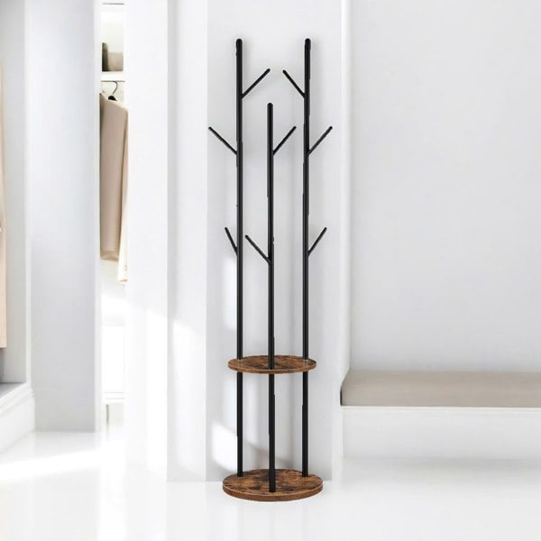 Rafaelo Mobilia Industrial Rustic Coat Stand With 2 Shelves