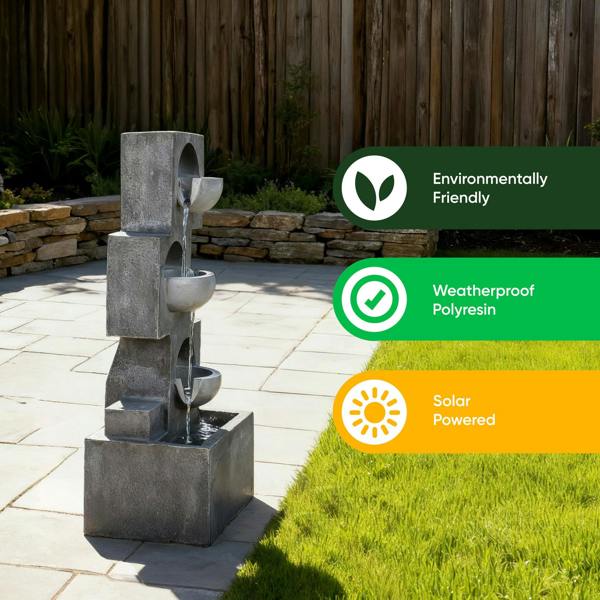 Gardenwize Solar Water Feature – Geometric Steps Fountain with LED Lights & Battery Backup