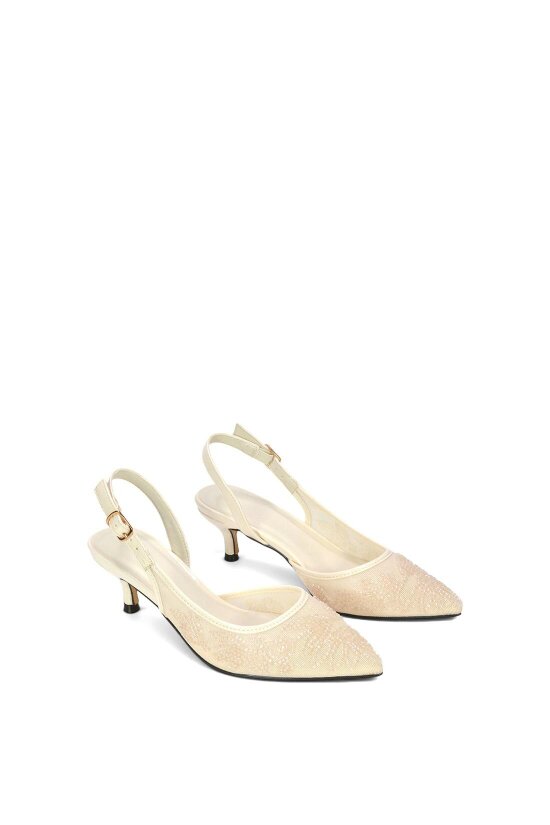 XY LONDON Embroidered Slingback Court Shoes With Kitten Heel