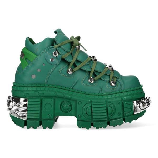 New Rock M-106WALL-C29 Metallic Green Leather Gothic Ankle Boots