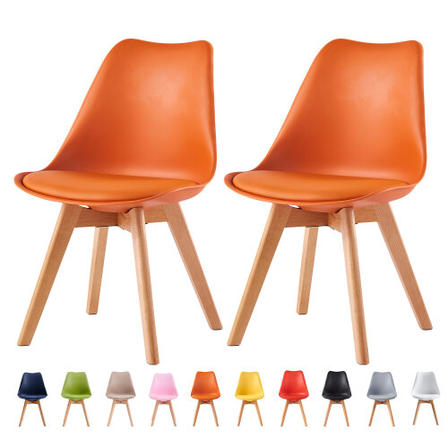 Set of 2 Dining Chairs with Solid Wooden Legs and Seat Cushion Pad Eva