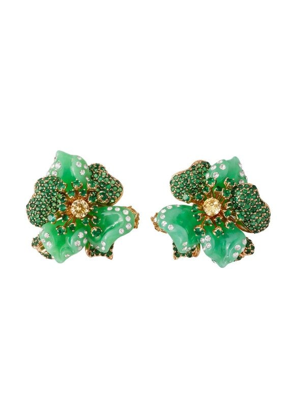 Latelita Jade Rose Flower Stud Earrings Gold