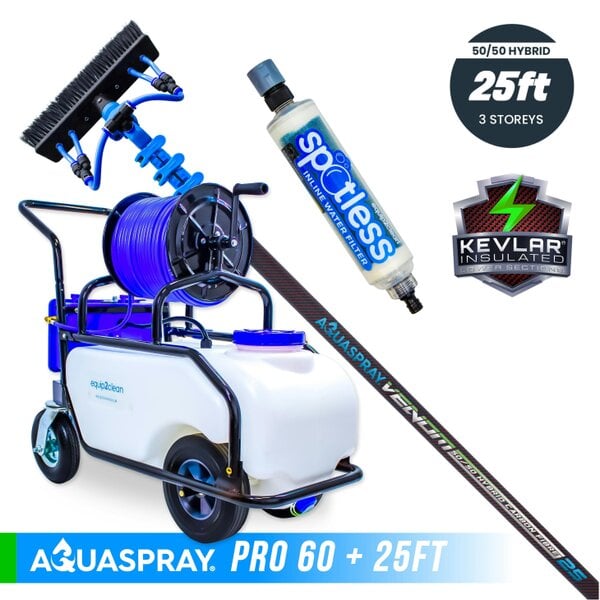 Equip2clean Aquaspray® Venom 50/50 Hybrid KEVLAR INSULATED Water-Fed Pole & Spray Tank Pack | 18ft–30ft - Aquaspray Pro 60L Tank - 25ft