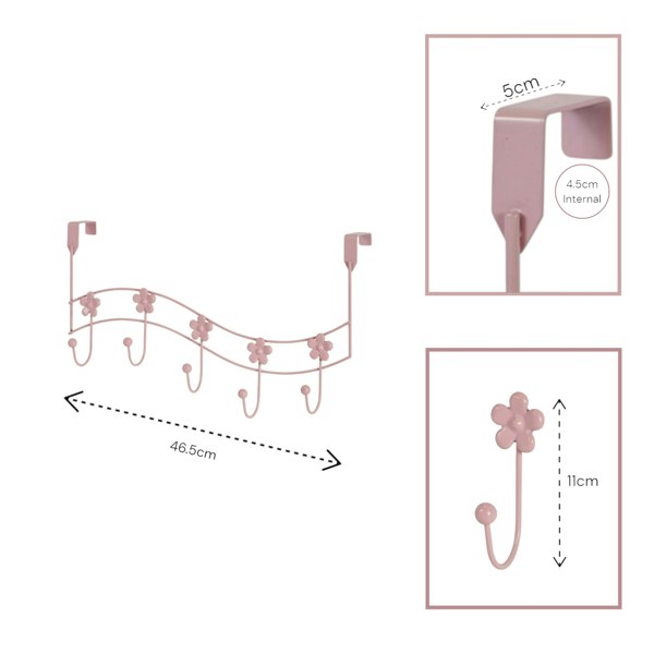 Showerdrape Flowers Pink Over Door Storage Hooks