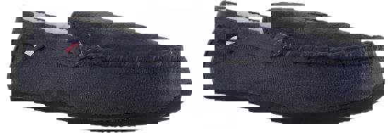 US Polo Assn. Mens Slip On Loafer Backed Moccasin Style Slippers, black slip-on moccasin slippers with a soft exterior and comfortable design.