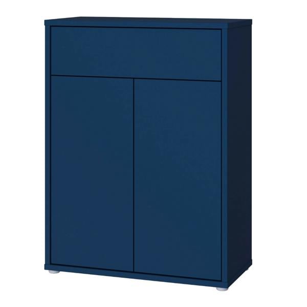 Furniture To Go Alice Springs Compact Shoe Cabinet with 2 Doors Push-to-Open & 1 Drawer Push-to-Open in Night Blue