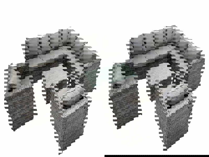 Fimous Patio Sofa Oblong Coffee Table Set Rattan Garden Furniture Set with 2 Chairs Dark Grey Mixed