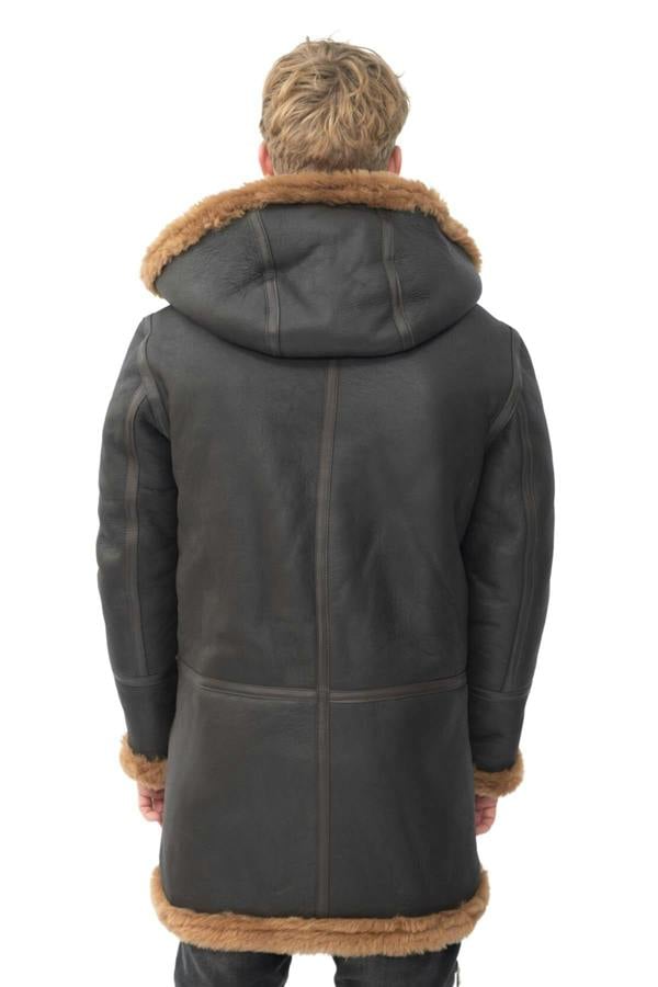 Infinity Leather Mens Winter Sheepskin Hooded Duffle Coat-Isleworth