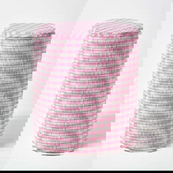 HOMESCAPES Gingham Check Round Pouffe Cotton - 40 x 42 cm