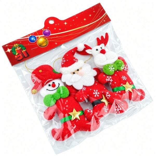 Shatchi 3-Pack Multicolour Handmade Soft Teddy Christmas Hanging Decorations for Tree and Home