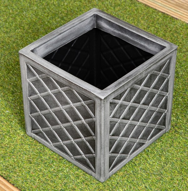 Samuel Alexander 30cm Small Square Plastic Pewter Grey Garden Patio Planter