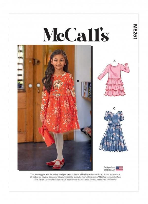 McCalls 8251 Paper Sewing Pattern – Kids' & Teens' Dress, Easy