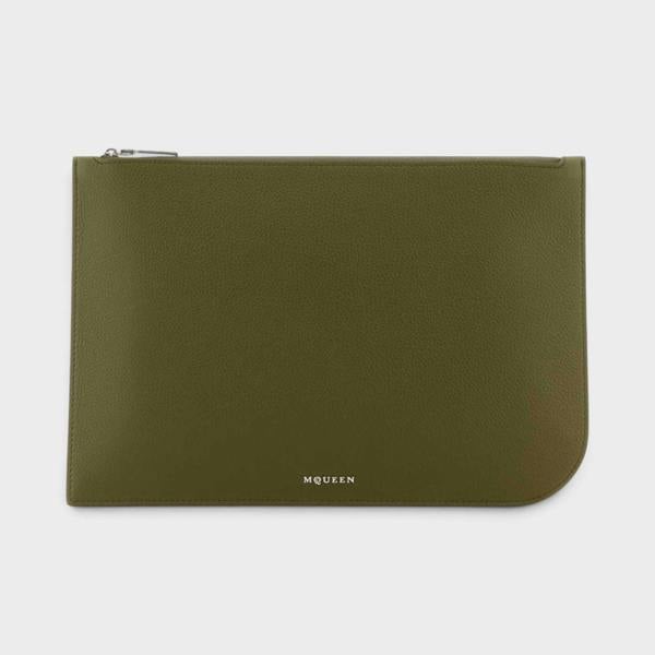 Alexander McQueen Large Sling Pouch Silver Olive Green
