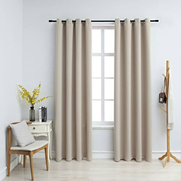 Berkfield Blackout Curtains with Metal Rings 2 pcs Beige 140x175 cm