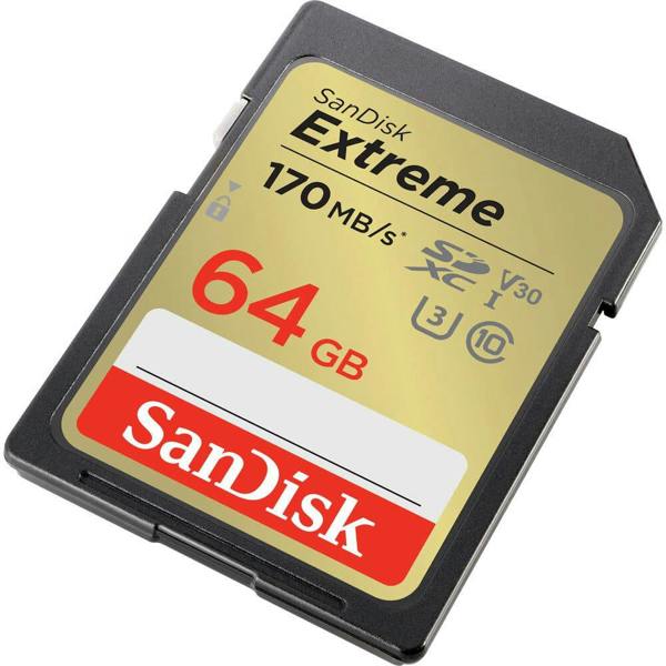 SanDisk Extreme SDXC card 170MBs UHSI U3 V30 64GB