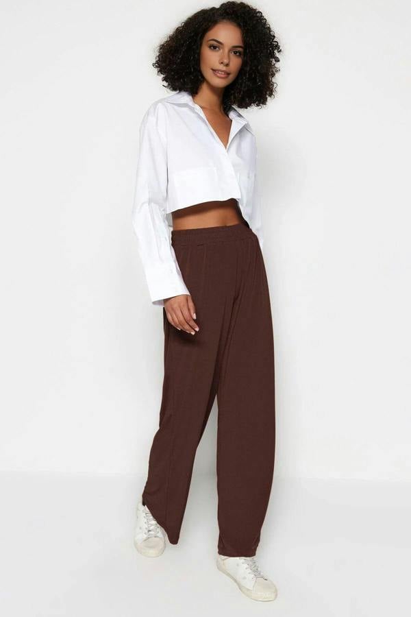WOVCOR Relaxed Cut High Waist Flexible Trousers
