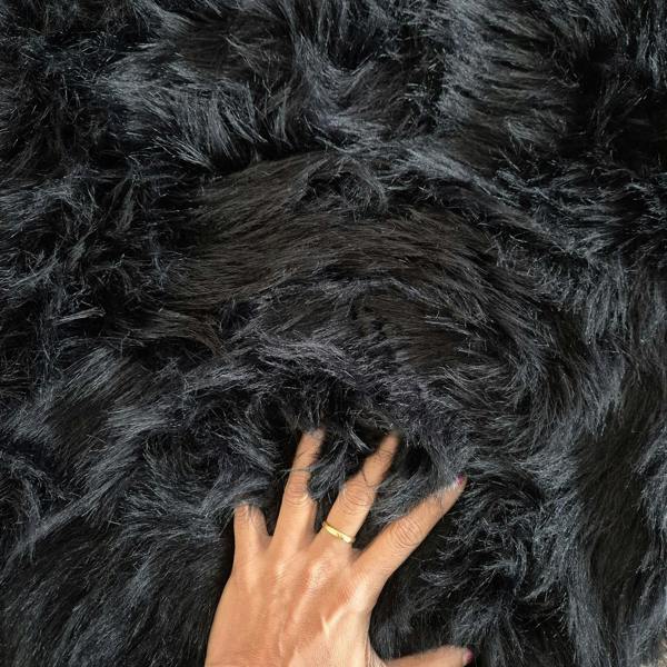 HomeSpace Direct Luxury Faux Rabbit Fur Rug Black