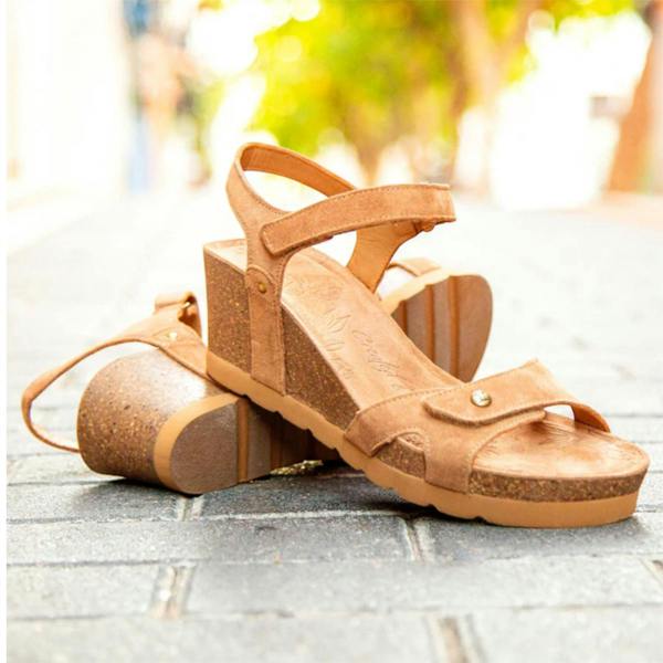 Panama Jack Women's Wedge Bark Brown Suede Leather Sandals - Julia B74