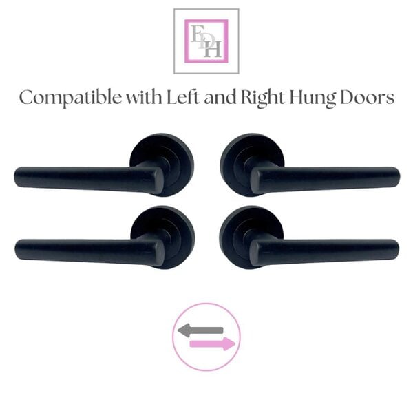EDH Door Hardware Matt Black T Bar Door Handles on Round Rose – Straight Lever Handle 6 Pairs