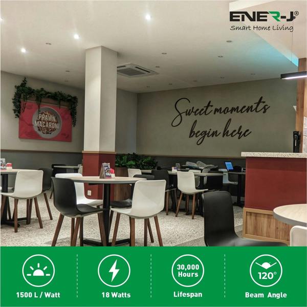 ENER-J 18W Recessed Round LED Downlight Panel, 220mm, 205mm Cut-Out, 3000K Warm White, 20,000 Hours, CE Driver, 2-Year Warranty - Pack of 4
