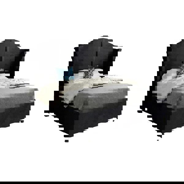 Casa Magna Zampa Curved Top Curved Winged Upholstered Soft Velvet Bed Frame - Black