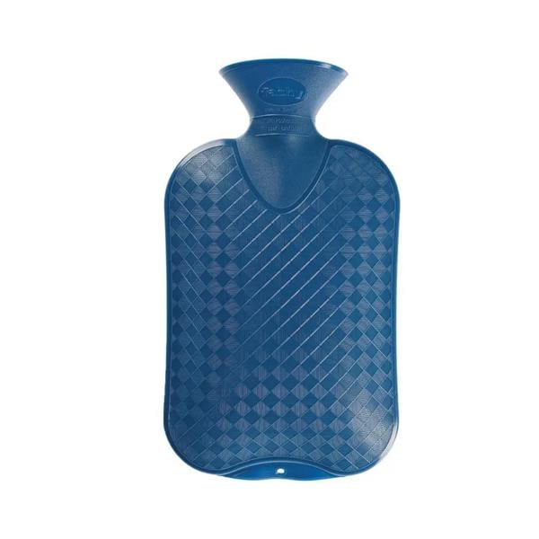 Fashy 2 Litre Diamond Pattern Hot Water Bottle in blue rubber with handle