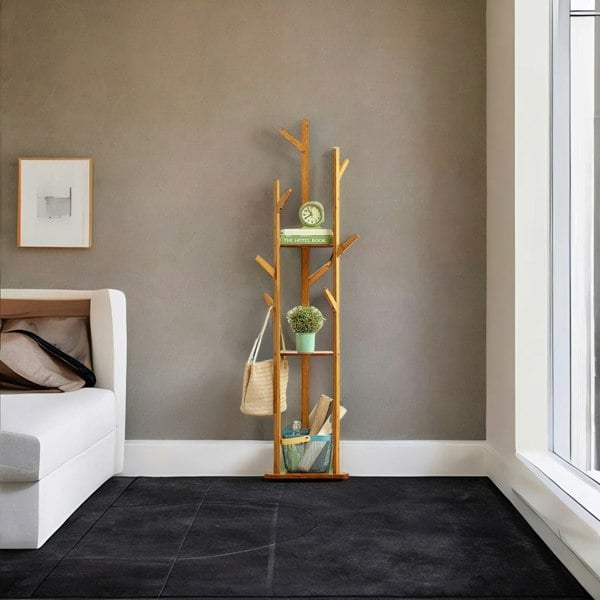 Modcraft Freestanding Wooden Hanger Stand with 10 Hooks for Coats