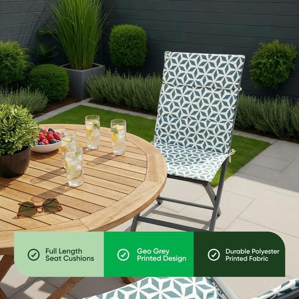 Gardenwize Pair of Outdoor Seat Cushions – Geo Grey Full Length Chair Pads