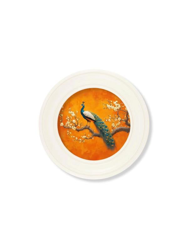 Exceptional Art Peacocks In Saffron Garden - Oxford Strong White Round Frame