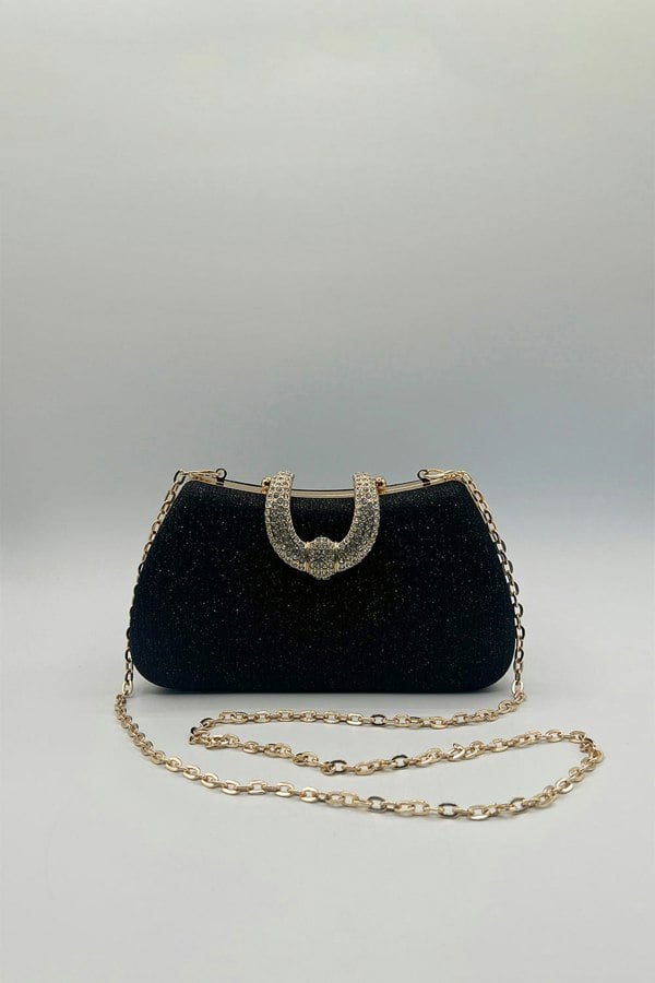 SVNX Black Shimmer Clutch Bag