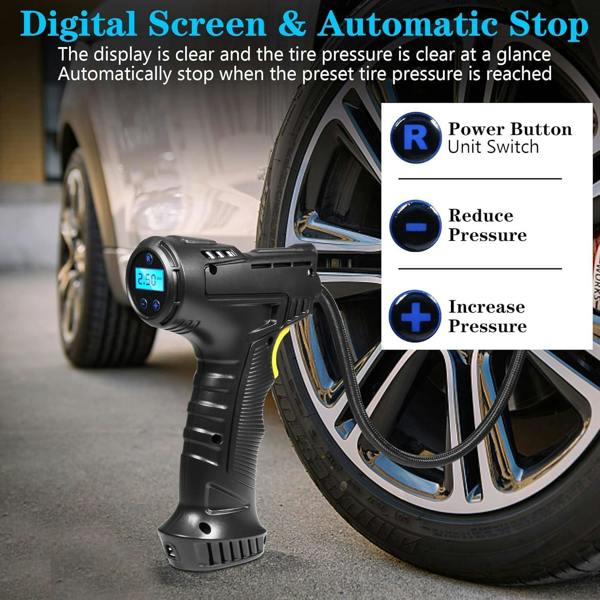 Dragodirect 12V Portable LED Tyre Inflator Fast 150 PSI Car & Bike Air Pump with 4 Nozzles & Cooling System