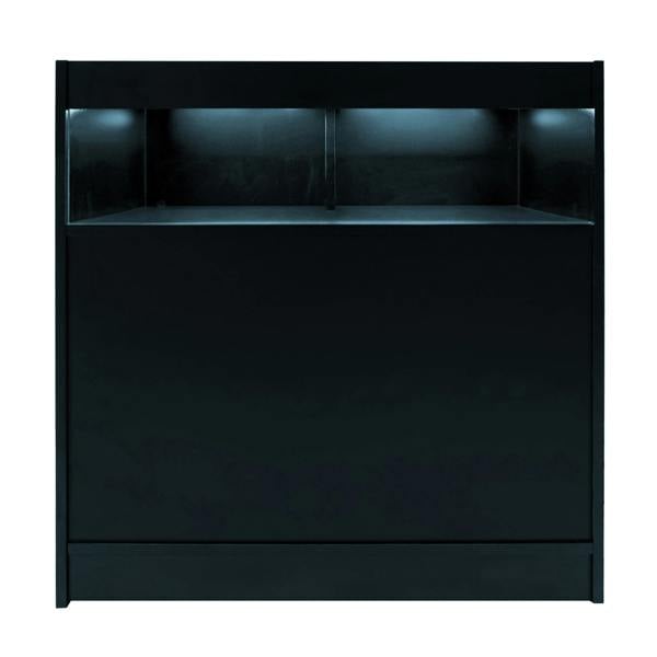 Luna LED Shop Counter Set in sleek black, featuring illuminated top shelf, smooth surface, and modern design for retail spaces