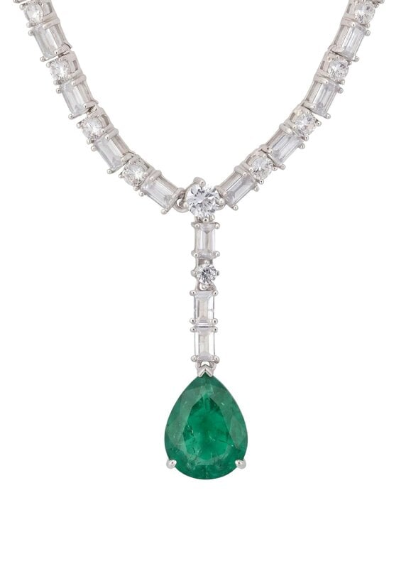 Latelita Claudette Statement Necklace Silver Colombian Emerald